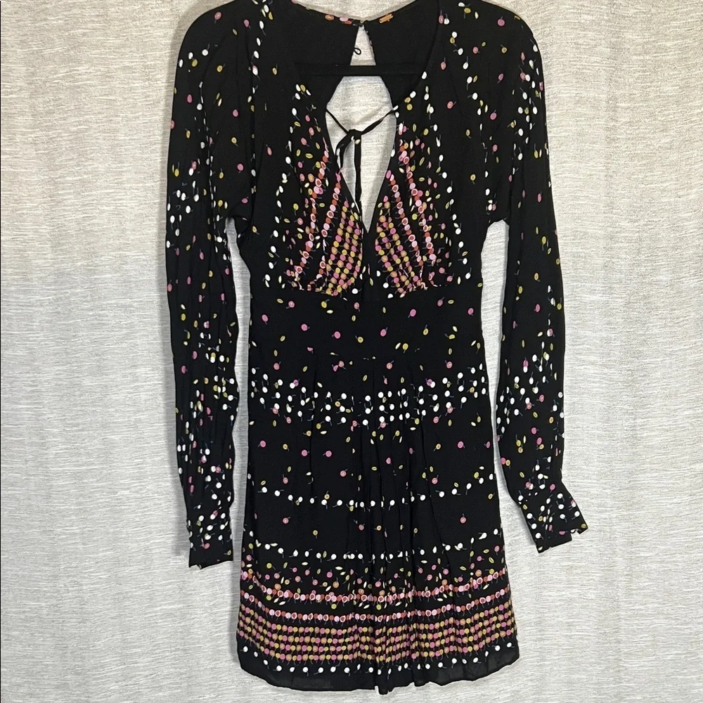 Free People Artsy Multicolor Long Sleeve Cutout Dress Size Small